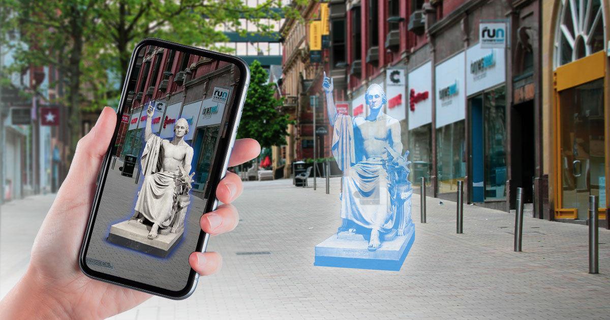 Augmented Reality visualization of a statue, directly in the user's browser