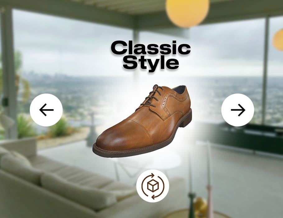 An AR landing page of an ecommerce of man classic shoes